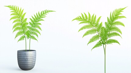 Obraz premium illustration of a fern plant in a pot, with the plant’s fronds elegantly extending, isolated on white to highlight the decorative value of greenery. [Fern]:[isolate on white background] 