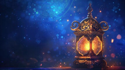 A glowing lantern surrounded by a mystical blue backdrop, evoking a sense of wonder.