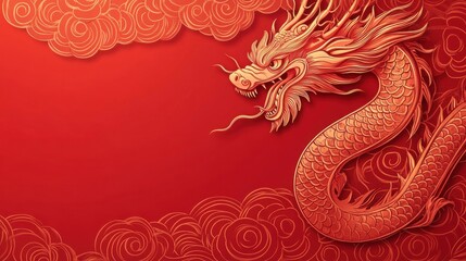 Intricate dragon design against a red background with swirling clouds highlighting traditional artistry