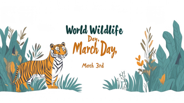 Flat Vector Design with World Wildlife Day March 3rd Text, transparent background, isolated on white, PNG file