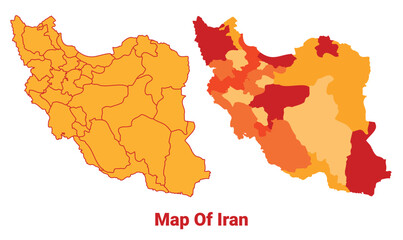 Iran Map Yellow regions orange political map vector