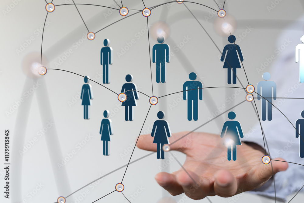 Fototapete Global network. Blockchain. 3D illustration. Neural networks and artificial intelligence. Abstract