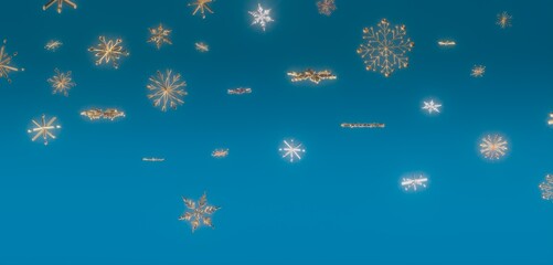 Gold and White Snowflakes on Blue Background