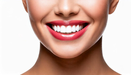 Zbliżenie, białe piękne zęby, białe tło. Generative AI