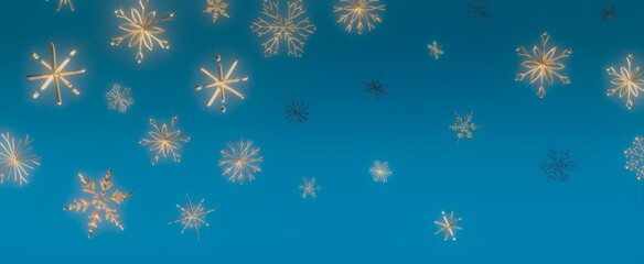 Golden Snowflakes Falling on a Blue Sky