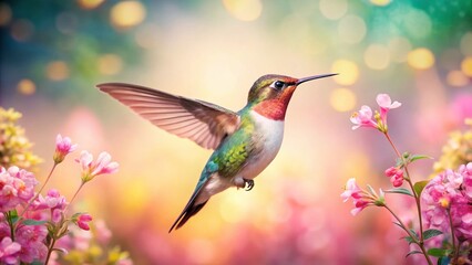 Fototapeta premium Minimalist Hummingbird Garden Floral Design - Elegant Botanical Stock Photo