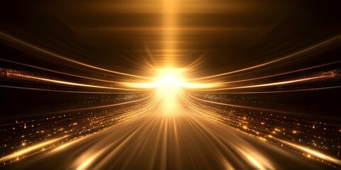 A bright, radiant light source with dynamic beams and streams of golden light creating a sense of motion and energy. Concept Dynamic Light Streams, Radiant Energy, Golden Light Effects