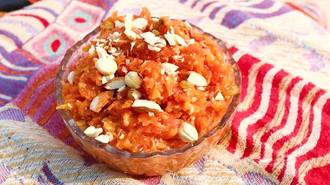 Gajar halwa sweet dessert made with carrots and dry fruits 