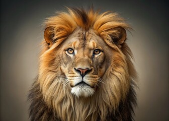 Minimalist Lion Head Portrait: Majestic King of the Jungle Close-up