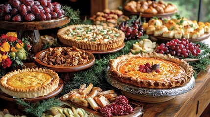 Festive Thanksgiving Dessert Table with Assortment of Pies and Cakes