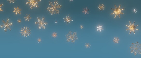 Golden Snowflakes Falling on a Blue Background