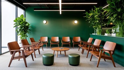 Modern Stylish Waiting Room in Green Office Atmosphere