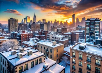 Fototapeta premium Minimalist NYC Rooftop Snowy Morning: Breathtaking Cityscape View
