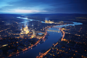 Gorgeous Arial view night city lights city of Turkey