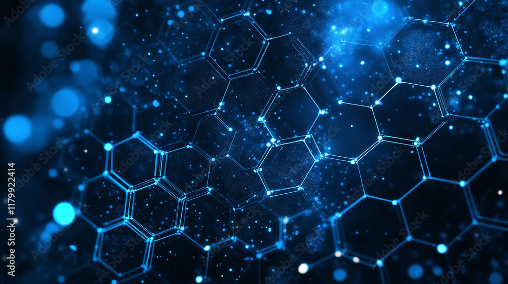 Poster abstract geometric background. white surface with hexagonal shapes showing both sides. abstract blue