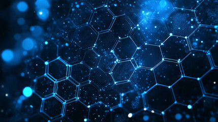 Abstract geometric background. White surface with hexagonal shapes showing both sides. Abstract blue hexagon pattern frame on dark background