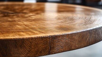 Polished wood table top, close-up view.