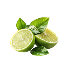 Fresh lime slice and leaf isolated on a transparent background, in PNG format, Fresh lime and leaf PNG