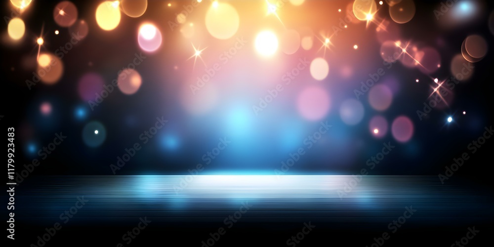 Aufkleber a colorful abstract background with bright bokeh lights and a dimly lit stage area. concept colorful