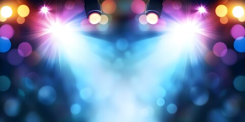 A vibrant background with colorful lights and bokeh effects, creating a dynamic atmosphere suitable for performances or events. Concept Vibrant Background, Colorful Lights, Bokeh Effects