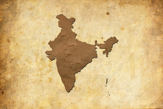 Map of india on a old ancient vintage crack paper background. India Independence Day 15th of August.