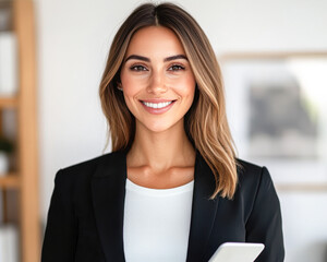 Professional woman smiling in office corporate environment portrait confidence