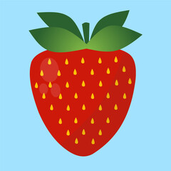 Illustration of a strawberry on blue background. The genus Fragaria, the bright red color, juicy texture, and sweetness strawberries. 