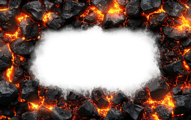 Fiery Lava Rocks with Bright Glowing Embers Isolated on transparent background