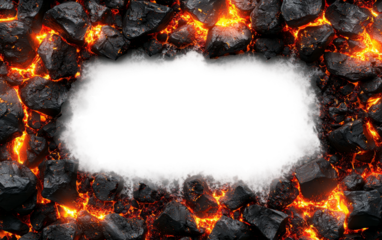 Fiery Lava Rocks with Bright Glowing Embers Isolated on transparent background