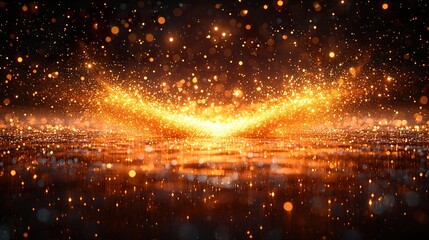 Fototapeta premium A radiant burst of golden glitter particles on a black background, 