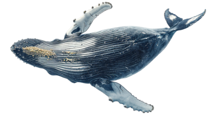 Regal Whale in Action on white background PNG.