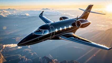 black private jet over the cloud 