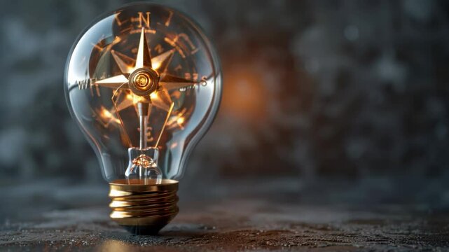 A light bulb with a compass inside symbolizing ideas and direction. Use this image for motivational posters, training materials and business presentations.