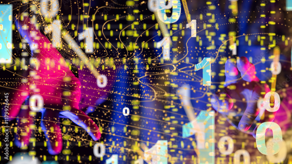 Poster Global network. Blockchain. 3D illustration. Neural networks and artificial intelligence. Abstract  - connection