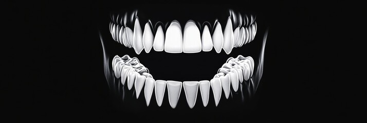 Open Mouth, Teeth, Dark Background - A close-up of a set of human teeth, open mouth, dark background, dental health, oral care.