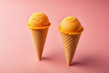 Minimalist Saffron & Rose Ice Cream Scoops on Pale Pink Background