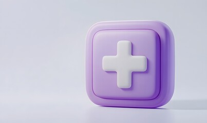 Obraz premium 3D render of a purple square button with a white plus sign.