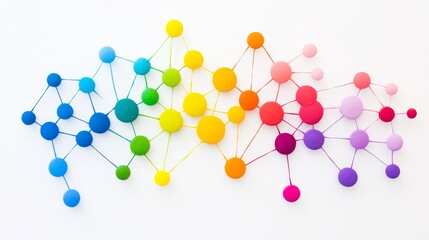 Connected Network Rainbow Nodes - Abstract colorful network, nodes, connections, relationships, and collaboration. Symbolizes teamwork, communication, and global network.
