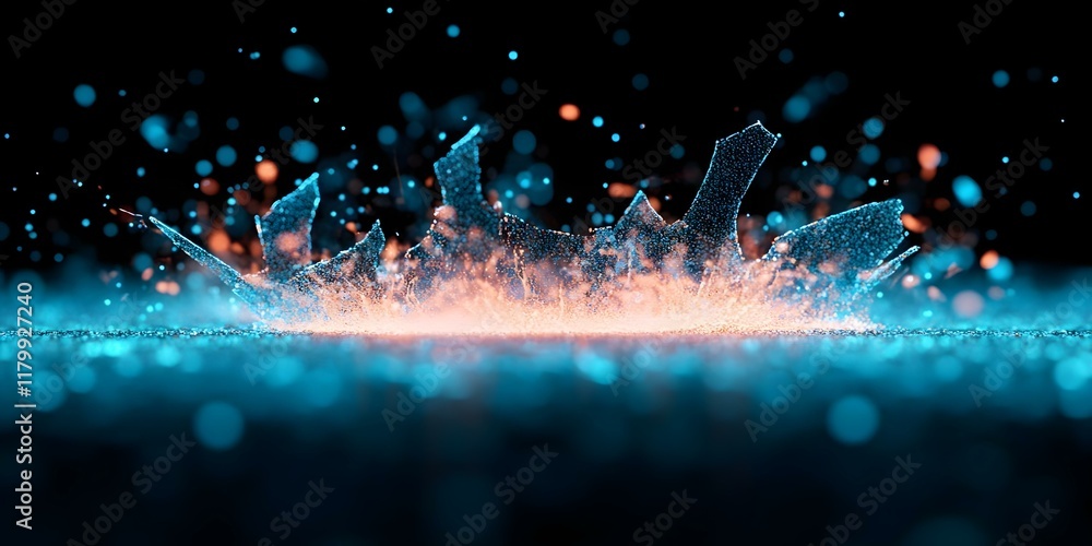 Aufkleber a splash of water or liquid dispersing, creating dynamic patterns and droplets against a dark backgr