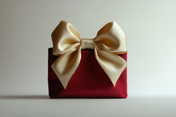 A red gift box adorned with a large, elegant gold ribbon, presents a luxurious and festive feel.