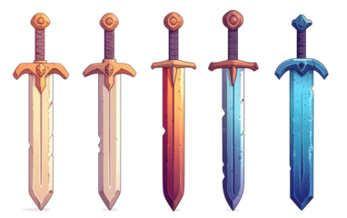 Collection of Fantasy Swords with Details Isolated on transparent background