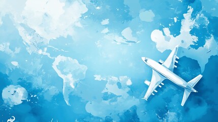 Obraz premium Airplane above watercolor world map.