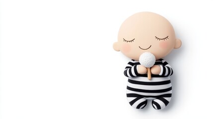 Cartoon Newborn Baby Holding Rattle - Adorable cartoon newborn baby peacefully holding a rattle, symbolizing innocence, new beginnings, childhood joy, peaceful sleep, and parental love.