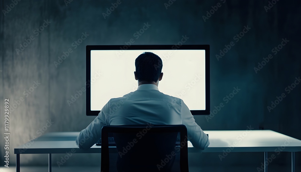 Aufkleber a solitary figure illuminated by a blank computer screen in a dimly lit room, embodying themes of is