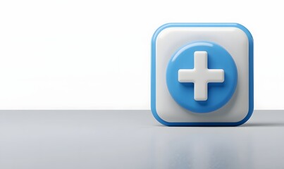 Fototapeta premium 3D render of a blue square button with a white plus sign.