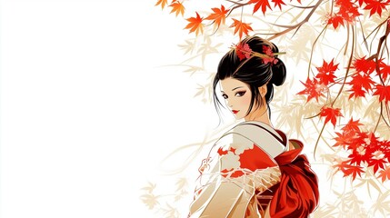 Japanese geisha. White background.