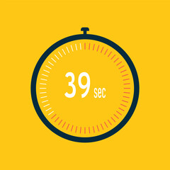 39 second timer clock. 39 sec stopwatch icon countdown time digital stop chronometer.