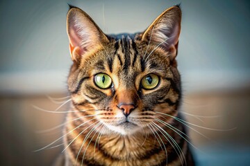 Minimalist Tabby Tiger Cat Portrait:  Striped Feline in Simple Setting
