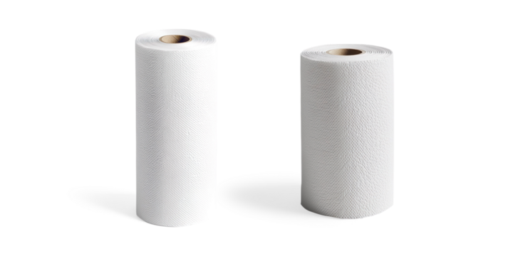 Single Roll of White Paper Towels on a Transparent Background