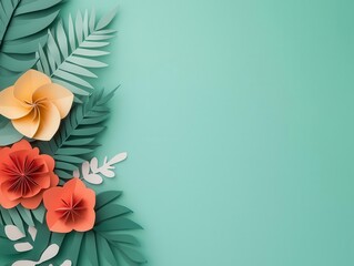 Obraz premium Origami floral hearts arranged to form a dynamic Valentines stage mural, artistic boldness, romantic charm, paper elegance